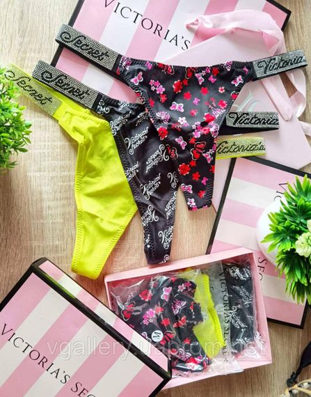 Женские трусики Стринги Victoria`s Secret Стразы L, Черно-красный Прописью