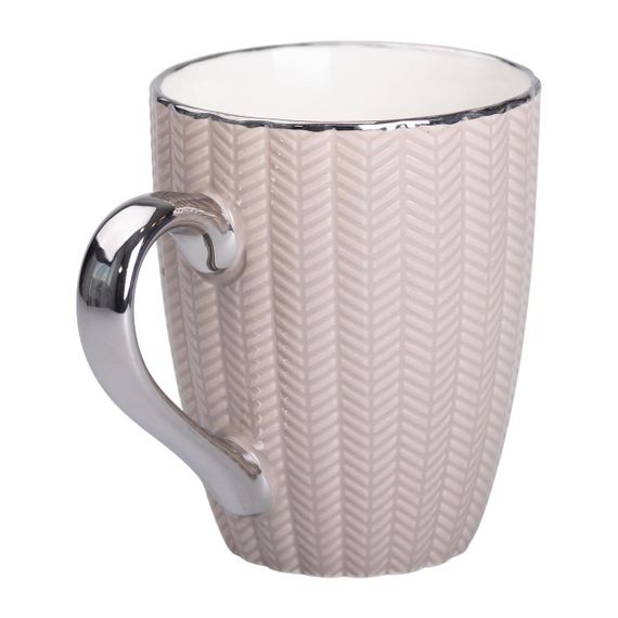 Чашка фарфоровая 400 (мл) с серебристым ободком и ручкой для чая, кофе Кремовая RX-N231315CO | Зображення 1