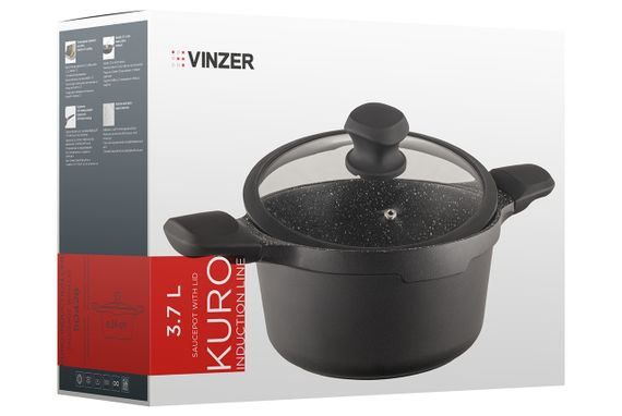Кастрюля Vinzer Kuro Induction Line 50428, 3.7 л, 24 см, алюминиевая с крышкой и антипригарным покрытием | Зображення 2