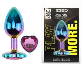 Анальна пробка з кристалом EGZO - Multicolor Heart Plug Rose size M Sex Aura