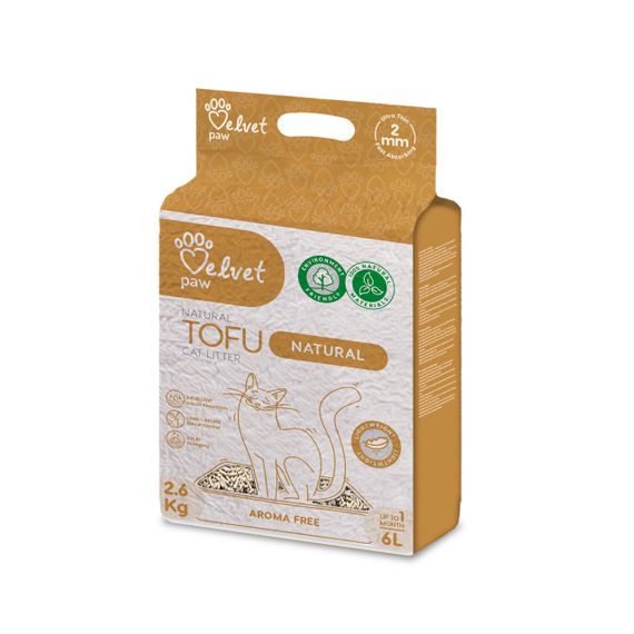 Растительный наполнитель для кошачьего туалета без запаха Velvet Paw Tofu, 6 л