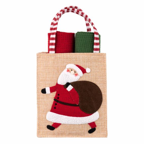 Подарунковий набір рушничків в мішечку Ardesto Christmas Santa 38х63см, 2шт, 100% бавовна, червоний, зелений (ART3863HSB)