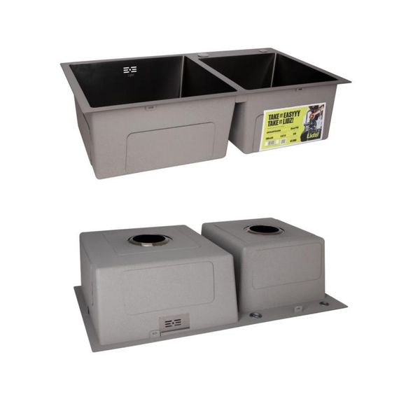 Комплект Lidz Handmade H7843 Мойка для кухни с двумя чашами интегрированная BlackPVD в комплекте с дозатором + Lidz K01B Корзина | Зображення 3