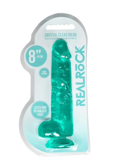 Зелений реалістичний фалоімітатор із мошонкою REALROCK CRYSTAL CLEAR, 21 см Sex Aura
