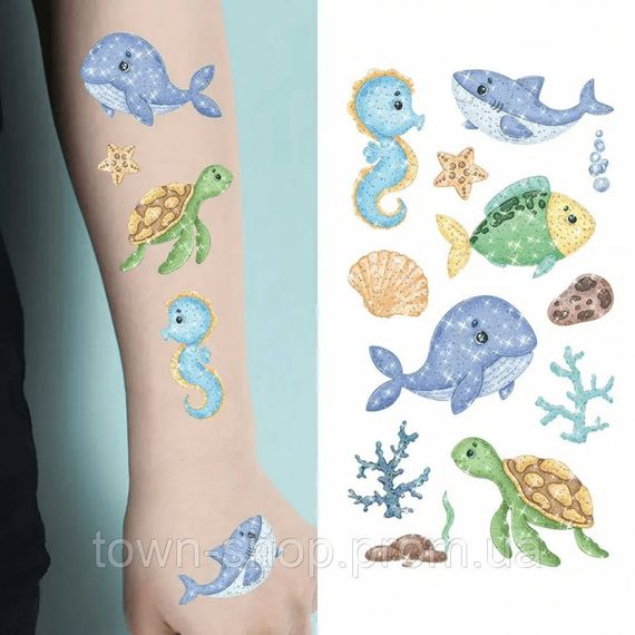 Набор детских блестящих временных тату «Морские животные» kids-tatto-see-set10 | Зображення 1