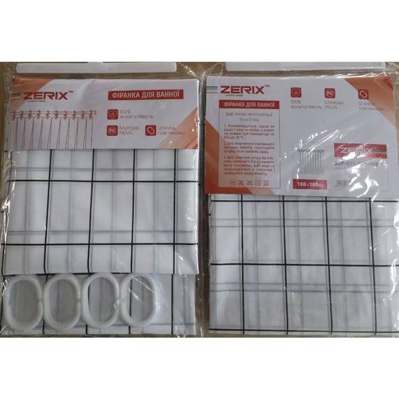 Шторка для ванної ZERIX SCP-011-180x180 з PEVA (поліетиленвінілацетату) (Візерунок "Клітина" біла) (ZX6084) | Зображення 1