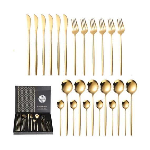 Набор столовых приборов Kitchen Ware 24 шт из нержавеющей стали на 6 персон Gold | Зображення 2