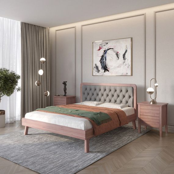 Односпальне дерев'яне ліжко Mebigrand Токіо Горіх лісовий/Аляска 93 (Сірий) 90х200 см (MBG-11156)