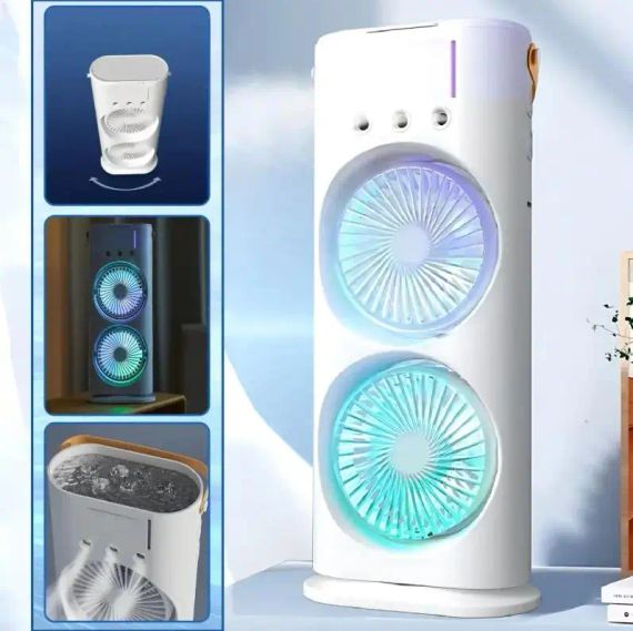 Вентилятор настільний подвійний з охолодженням Double-ended Spray Fan LED-підсвічування 3 швидкості, розпилювач водяного туману | Зображення 1