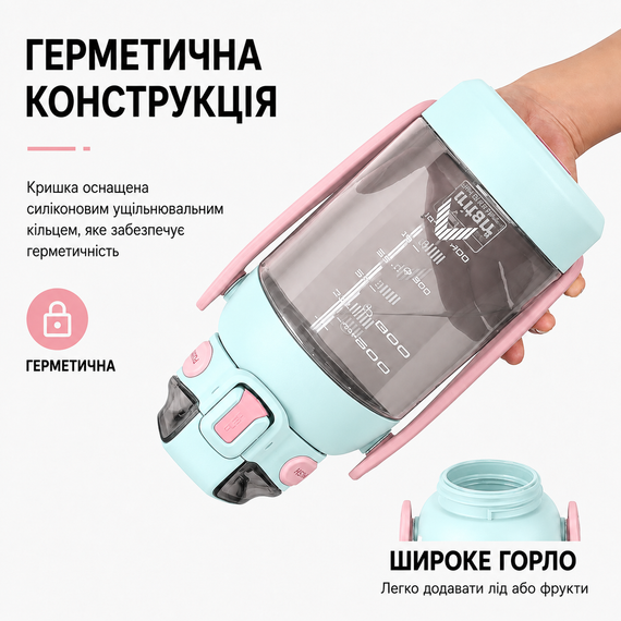Бутылка TKK 1400 мл - Бирюзовая Tritan BPA-free, ударопрочная, спортивная с двойной системой переноски | Зображення 8