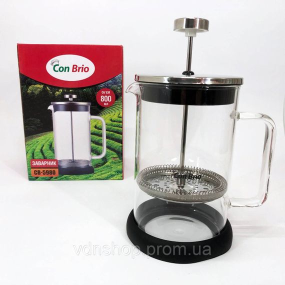 Стильный стеклянный заварочный чайник Con Brio CB-5980 800 мл, Френч-пресс из качественого материала TO-91 | Зображення 9