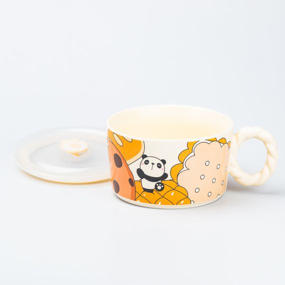 Керамічна бульйонниця 800 мл з пластиковою кришкою Панда супниця миска для локшини | Зображення 1