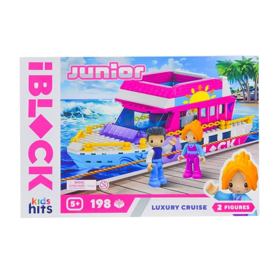Конструктор "Розкішний круїз" KH08/006/3 Kids hits IBLOCK JUNIOR Luxury Cruise, 198 деталей, 2 фігурки, в коробці (4897126752465)