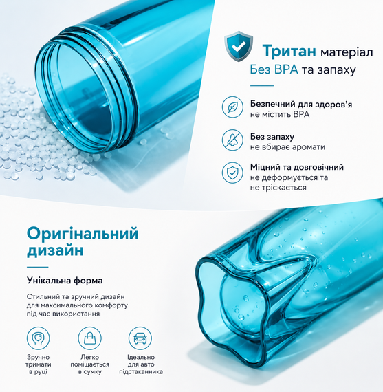 Тритановый шейкер Diller Bottle 700 мл с металлическим шариком (BPA Free) голубой | Зображення 3