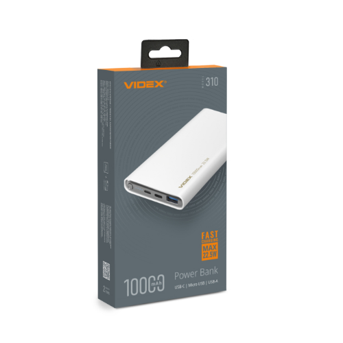 Павербанк 10000 mAh Videx VPB-310-W 22,5W білий