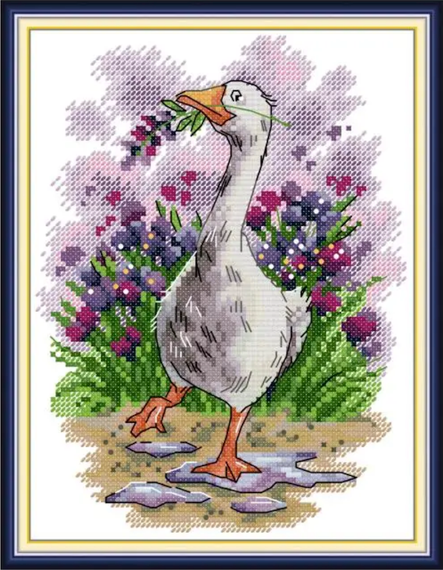 Набір для вишивання за нанесеною на канву схемою "Summer Lavender Goose". AIDA 14CT printed 19*26 см