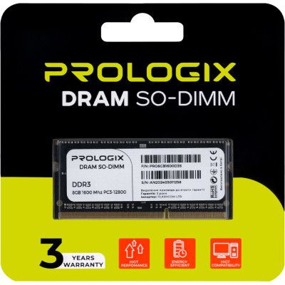 Модуль памяти для ноутбука SoDIMM DDR3 8GB 1600 MHz Prologix (PRO8GB1600D3S) | Зображення 3