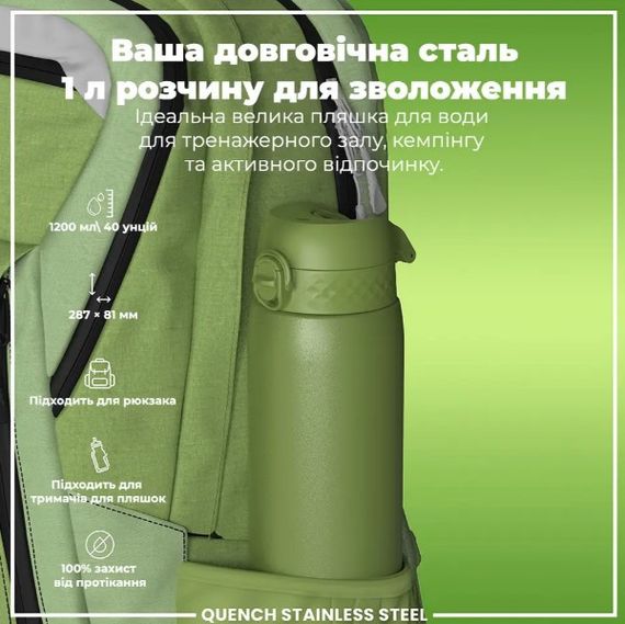 Пляшка для води металева ION8 1200 мл Stainless Steel Khaki Green (I8SS1000KGRE) | Зображення 2