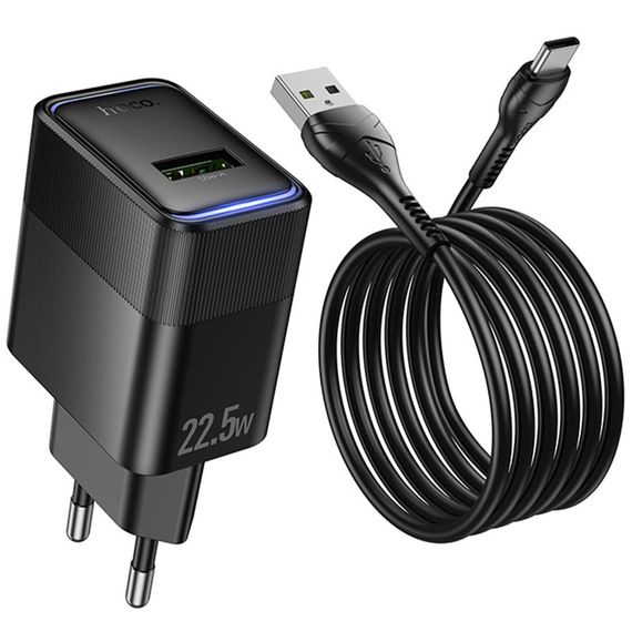 СЗУ Hoco CS111A Lounge PD22.5W (1USB-C) + кабель USB to Type-C Black | Зображення 3