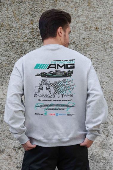 Утеплений оверсайз світшот на флісі з принтом Without AMG Gray