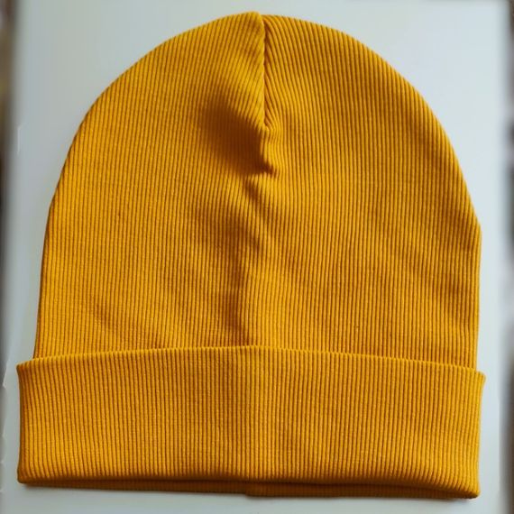 Шапка дитяча 5-12 років 52-54см гірчична подвійна з відворотом весна/осінь бавовна | Зображення 1