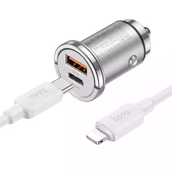 АЗУ Hoco NZ10 Handy PD45W+QC3.0 (1USB-A/1C) + кабель Type-C to Lightning Silver | Зображення 1