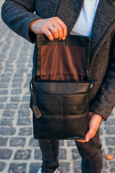 Чоловічий класичний месенджер через плече шкіряний чорний Tiding Bag 2862 | Зображення 4