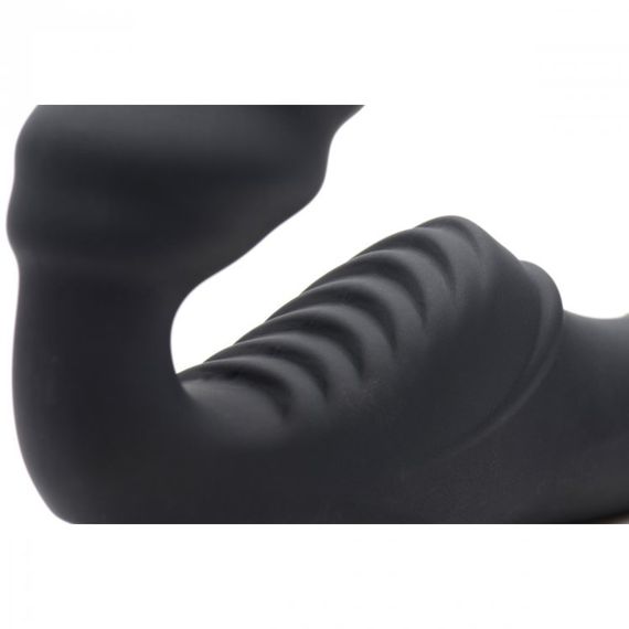Жіночий вібрострапон Slim Rider Ribbed Ribbed Vibrating Silicone Strapless Strap On, чорний Sex Aura | Зображення 3