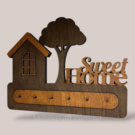 Ключниця настінна Sweet Home (Милий дім) з деревом венге на 6 гачків, дерев'яна вішалка тримач для ключів у передпокій | Зображення 5