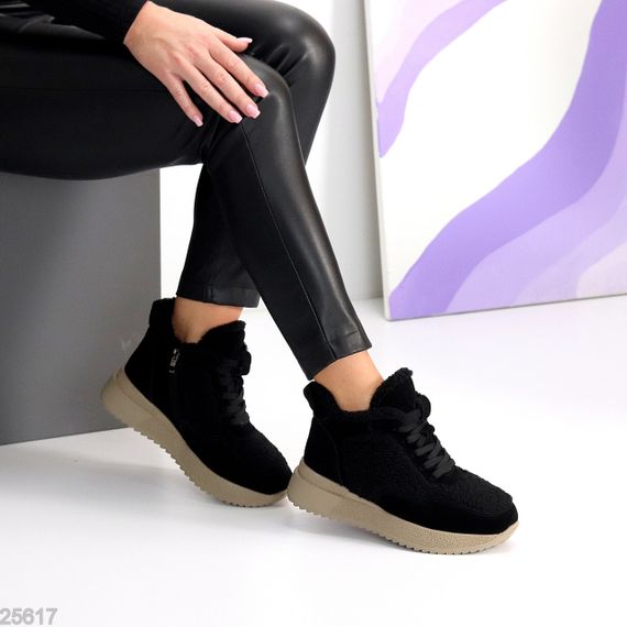 Спортивні замшеві черевики з хутром на бежевій підошві | Зображення 5