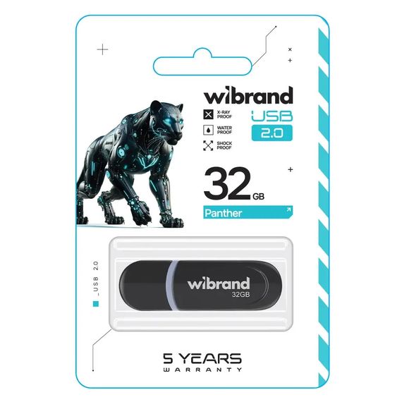 USB флеш накопичувач Wibrand 32GB Panther Black USB 2.0 (WI2.0/PA32P2B) | Зображення 1