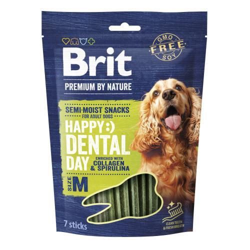 Ласощі для собак середніх порід Brit Premium Dental Snacks M з коллагеном і спіруліною 180 г