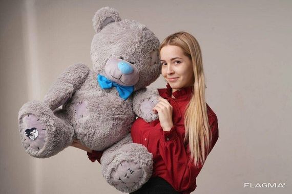 Мишка плюшевый с латками Yarokuz Me To You 100 см Серый | Зображення 4