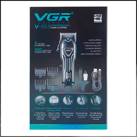 Аккумуляторная машинка для стрижки VGR V-051, 4 насадки, 2500 mAh, LED дисплей | Зображення 4