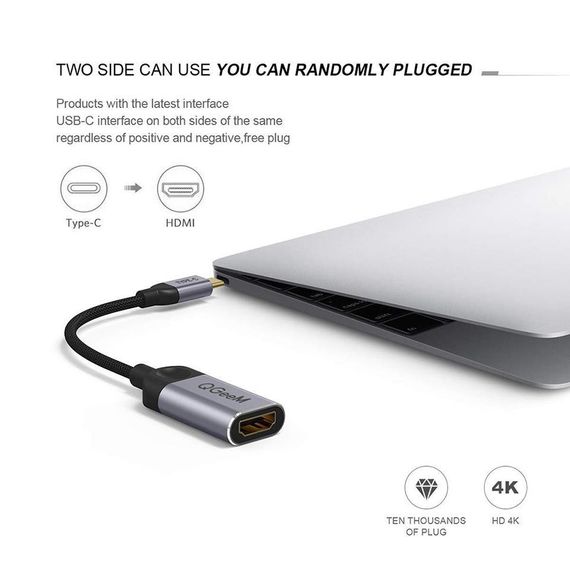Адаптер USB C HDMI QGeeM  4K 30 Гц Type-c - HDMI для huawei mate 20 macBook pro ipad pro hdmi female | Зображення 4