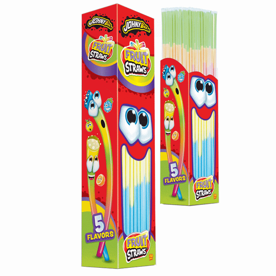 Трубочка для питья с кислой пудрой JOHNY BEE Fruit Straws БОЛЬШАЯ 150 шт