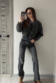 Джинсы женские классические с высокой талией цвет серый 😍 36