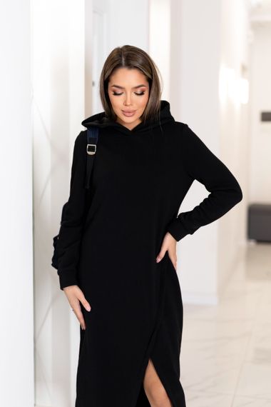 Женское теплое спортивное платье на флисе с капюшоном GF8577 цвет черный, размер 42/44 | Зображення 1