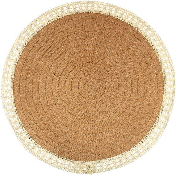 Набір 6 льняних підтарельників "Boho Lace" Ø38см, коричневі