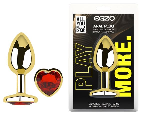 Анальна пробка з кристалом EGZO - Gold Heart Plug Red size S Sex Aura