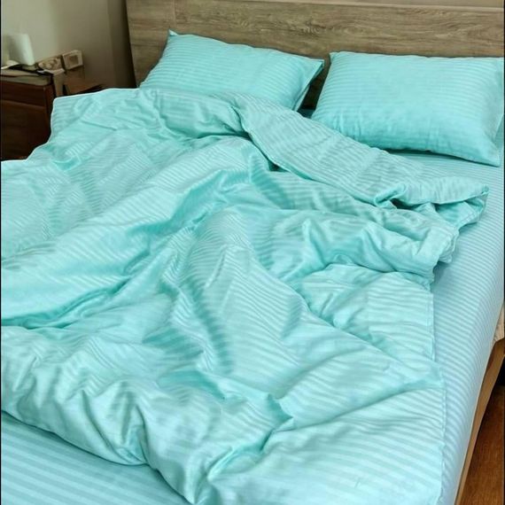 Комплект постільної білизни Євро MakSon Elegant Mint, страйп-сатин, 100% бавовна (015-1200220С) | Зображення 1
