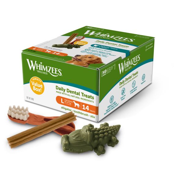 Набір ласощів для чищення зубів у собак великих порід Whimzees Variety Value Box L, 14 шт | Зображення 1