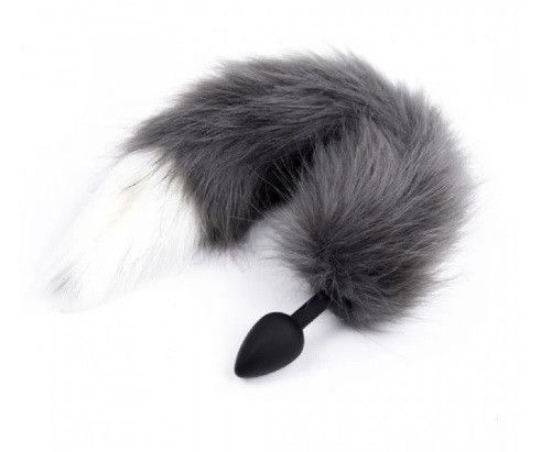Анальная пробка S с хвостом DS Fetish Anal plug S black silikone faux fur fox polyeste sexstyle