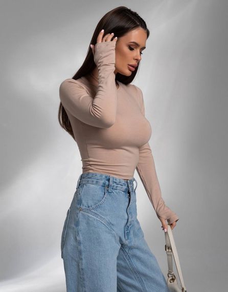 Женский укороченный лонгслив с вырезом для пальца, STC178 цвет бежевый, размер 48/52 | Зображення 1