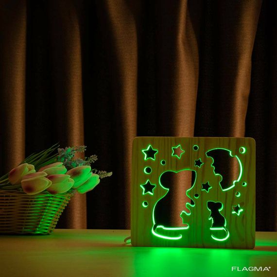 Светильник ночник ArtEco Light из дерева LED "Мышки и сыр" с пультом и регулировкой... | Зображення 4