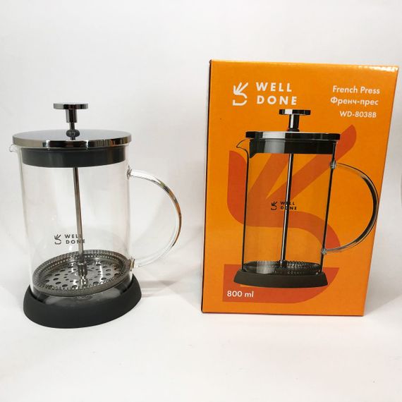 Френч-прес Well Done WD-8038B із термостійкого скла 800 мл, Незвичайний заварник для чаю | Зображення 1