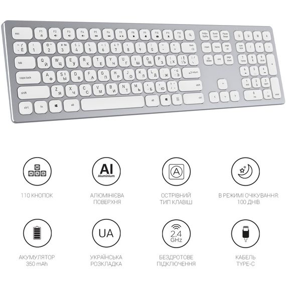 Клавіатура OfficePro SK1550 Wireless White (SK1550W) | Зображення 9