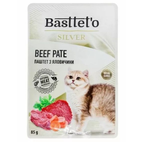 Basttet'o Паштет - мус для котів  з яловичиною пауч 85 г. (28шт/уп), за шт.
