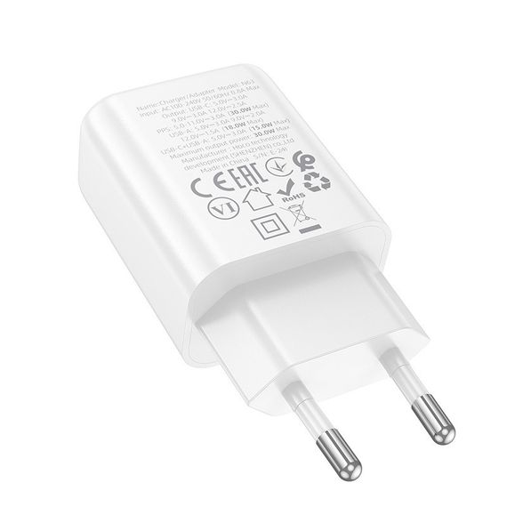 МЗП Hoco N63 Gentle PD30W+QC3.0 (1USB-A/1C) + кабель Type-C to Type-C White | Зображення 3