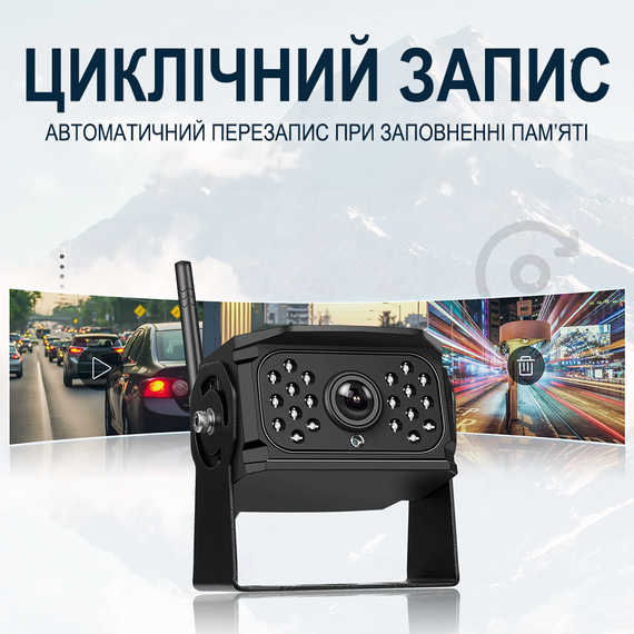 Беспроводной парковочный комплекс для грузовиков Podofo A3694 с монитором 10,1" дюймов и 2 камерами заднего вида, с видеорегистратором | Зображення 5